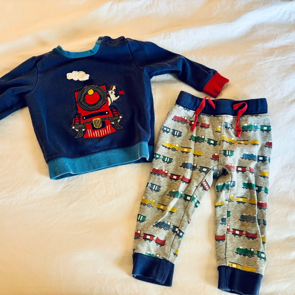 Mini Boden Train Sweatshirt Set 12-18 months